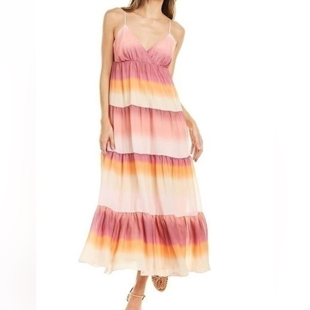 Wayf Delma Tiered Passion Sunset Tiered Midi Slip Dress
